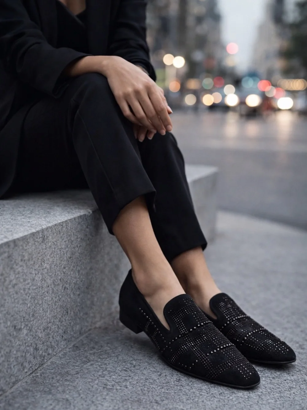 Donald Pliner LIBBISP Crystal Grid  Loafers Black Suede Slip On 9.5